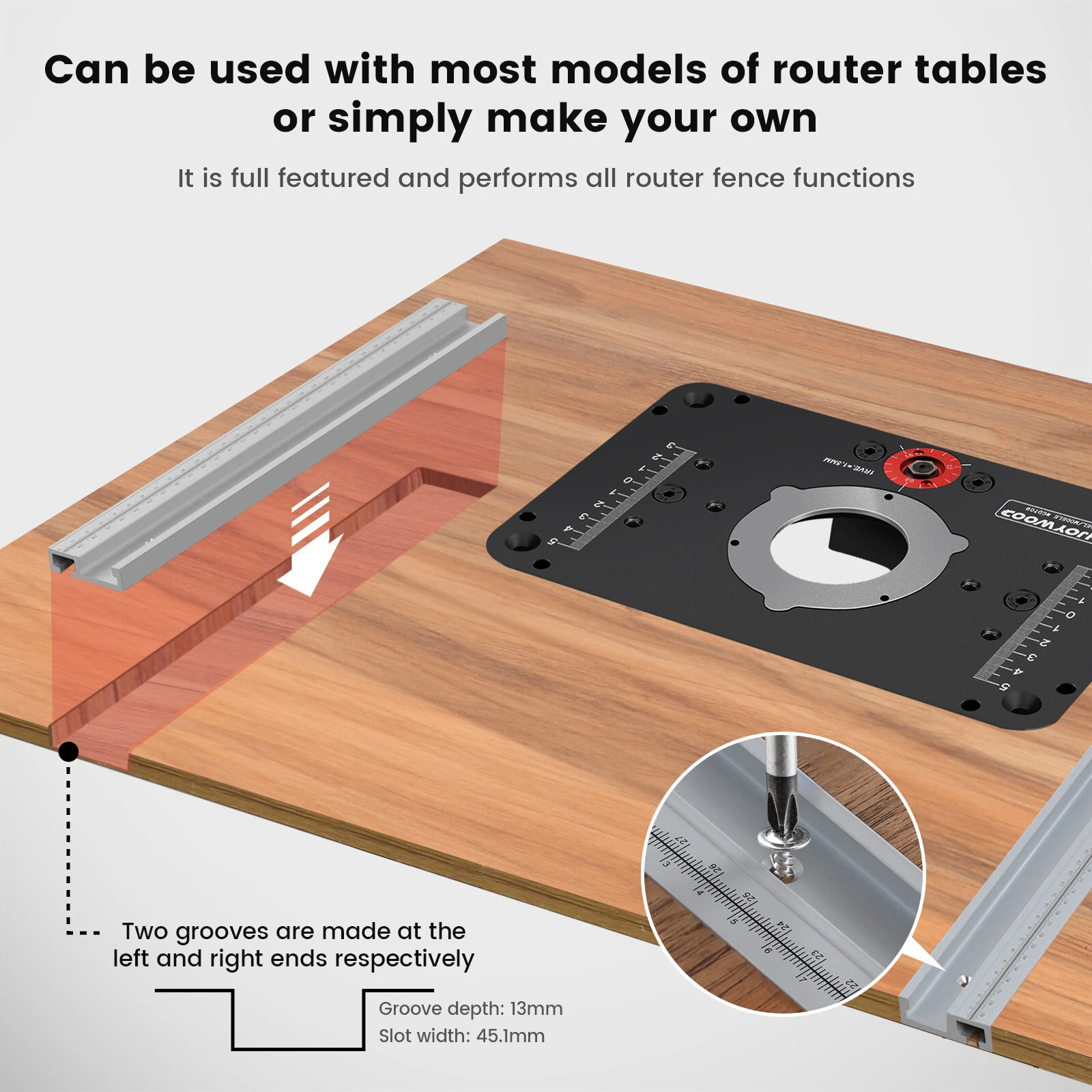 ENJOYWOOD Router Table Fence System - 700mm Aluminium Profile with Sliding Brackets & Bit Guard - Image 5