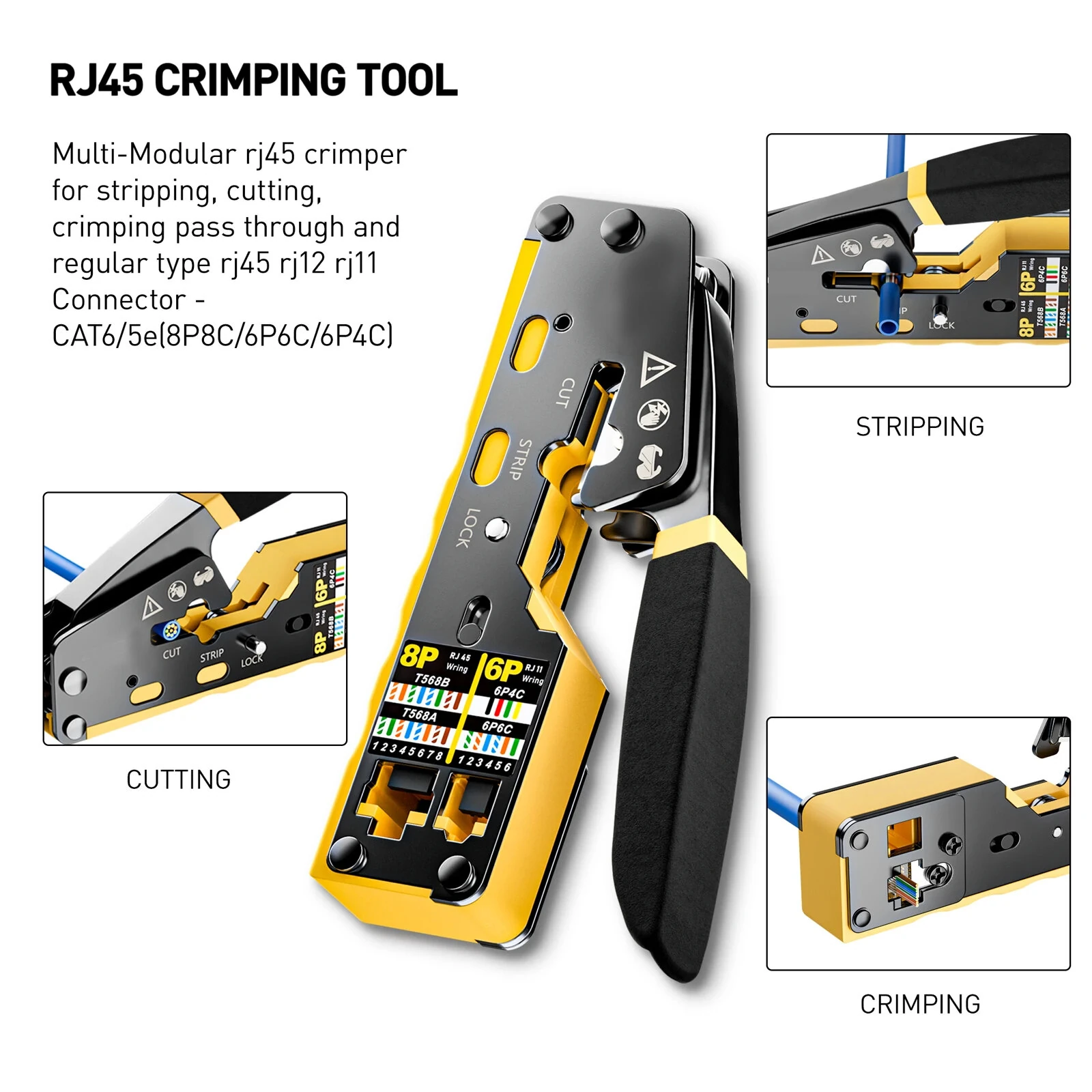 RJ45 Crimp Tool Kit - Cat6 Cat5e Network Cable Tester | Pass Through Connectors & Wire Cutter - Image 2