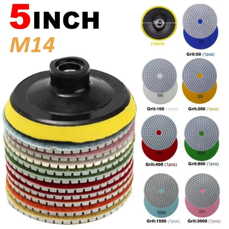 Diamond Polishing Pads Kit - 8pcs 5 inch 125mm Wet/Dry for Granite Concrete - Image 2