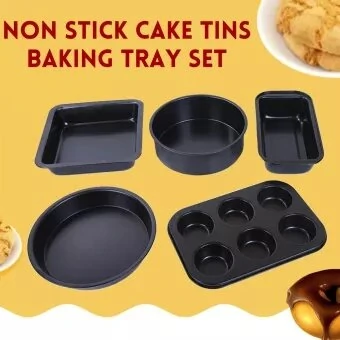 Non-stick 8 Inch Round & Square Cake Tin Set | Baking Tray Oven Mould - Image 5