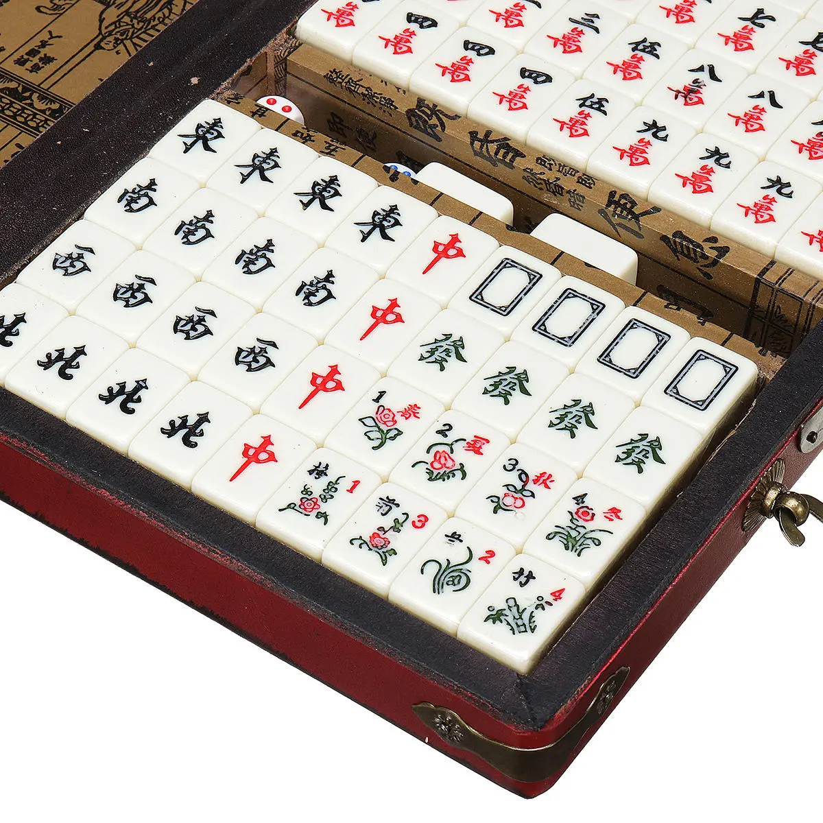 Portable Retro Mahjong Box - 144 Tiles Chinese Board Game Set for Parties - Image 4