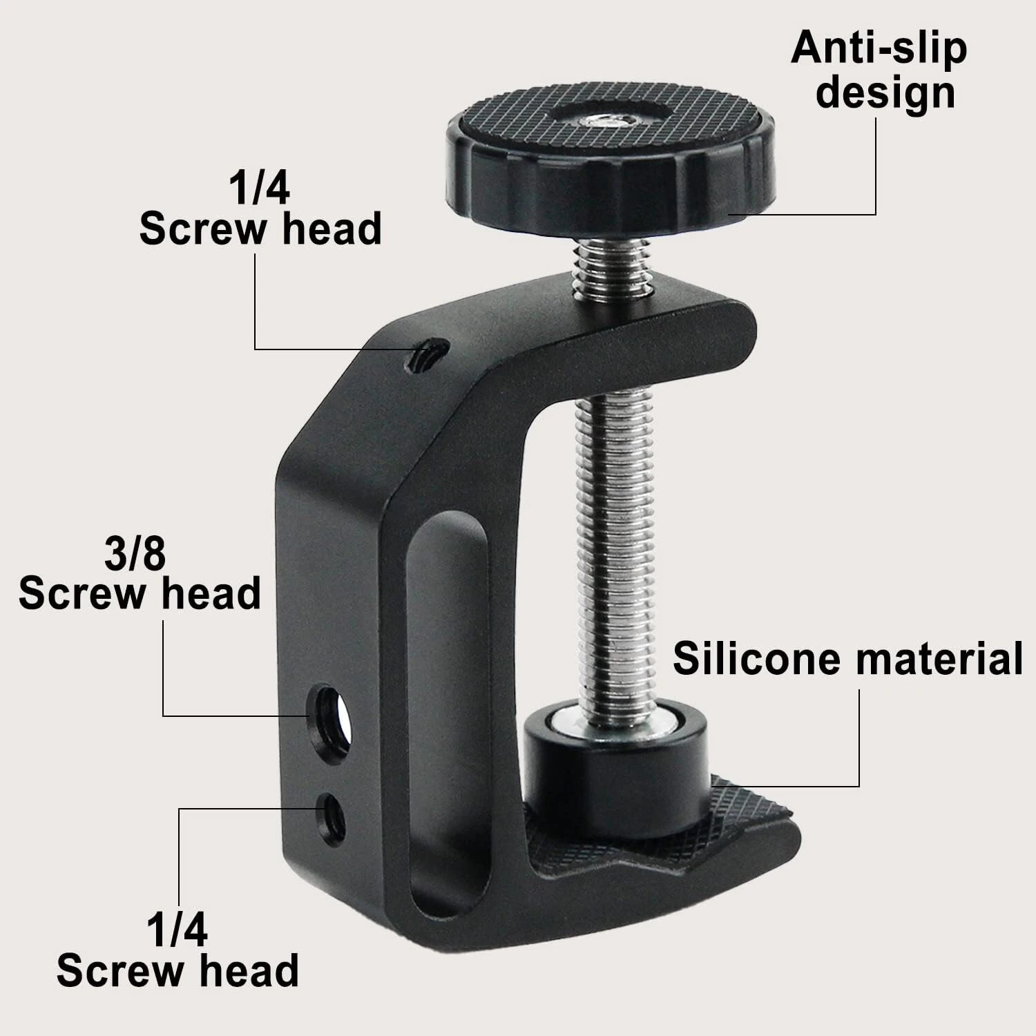 Universal C Clamp - Adjustable Aluminum Alloy Desk Mount | 1/4 & 3/8 Thread Holes for Monitor & Camera - Image 5