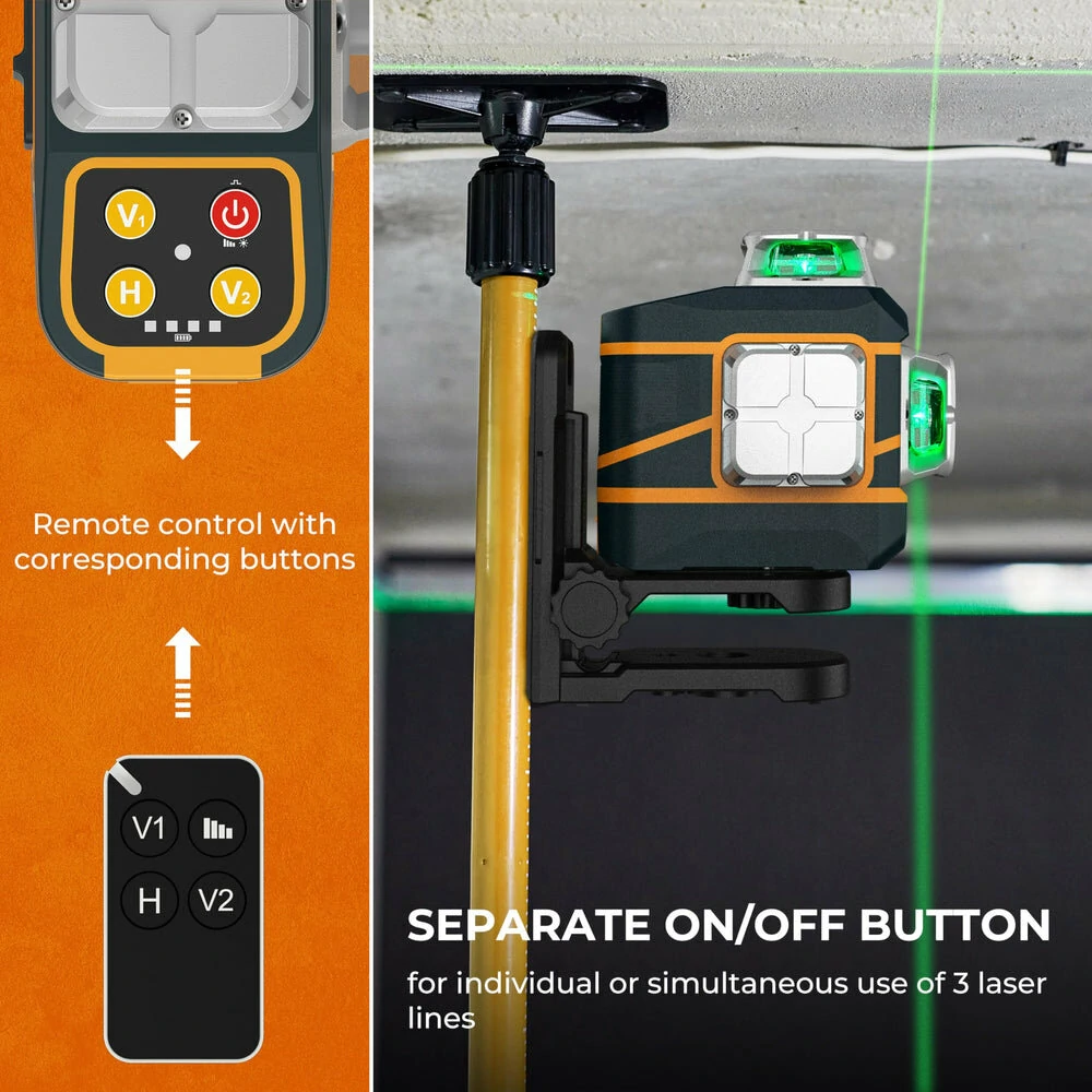 CIGMAN CM-801 3x360° 3D Laser Level with Remote Control - Dual 2600mAh Batteries & Magnetic Mount - Image 5