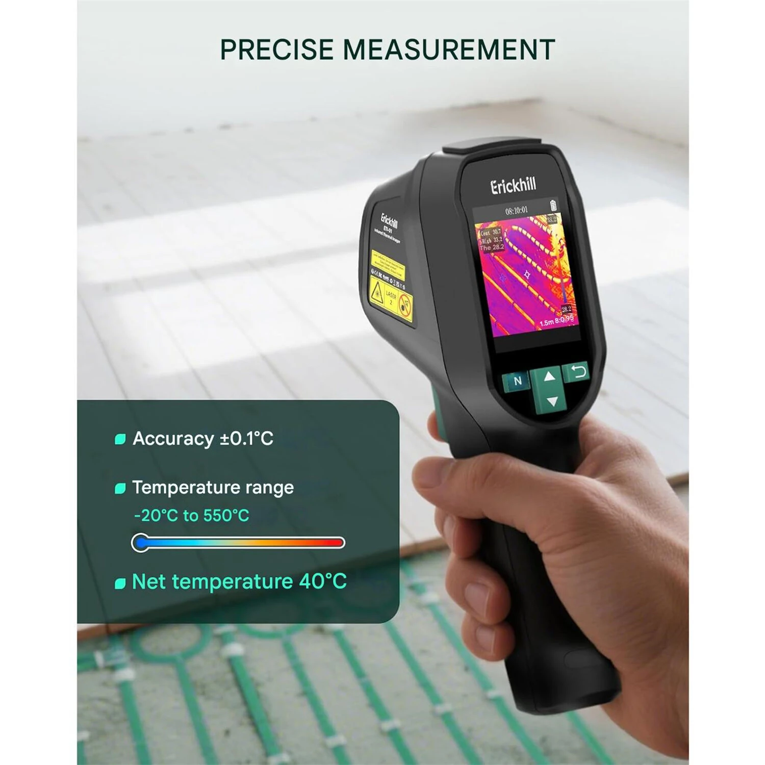 ERICKHILL ETI-01 Thermal Imaging Camera | 240x240 IR Resolution -20°C to 550°C | HVAC Inspection Tool with Laser Pointer - Image 3