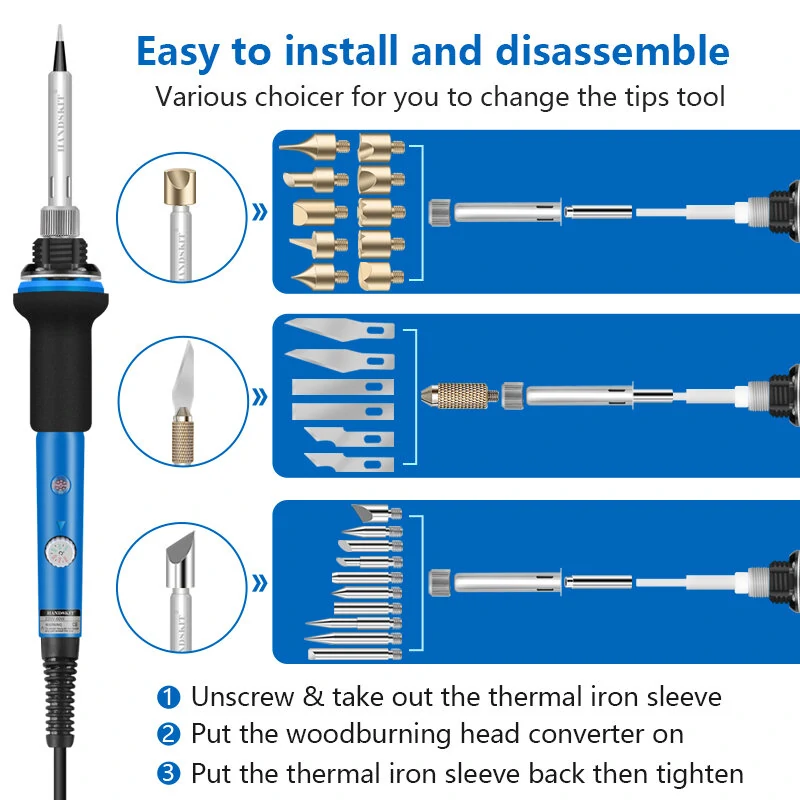 Handskit 60W Adjustable Temperature Soldering Iron | Wood Burning & Pyrography Pen Kit - Image 3