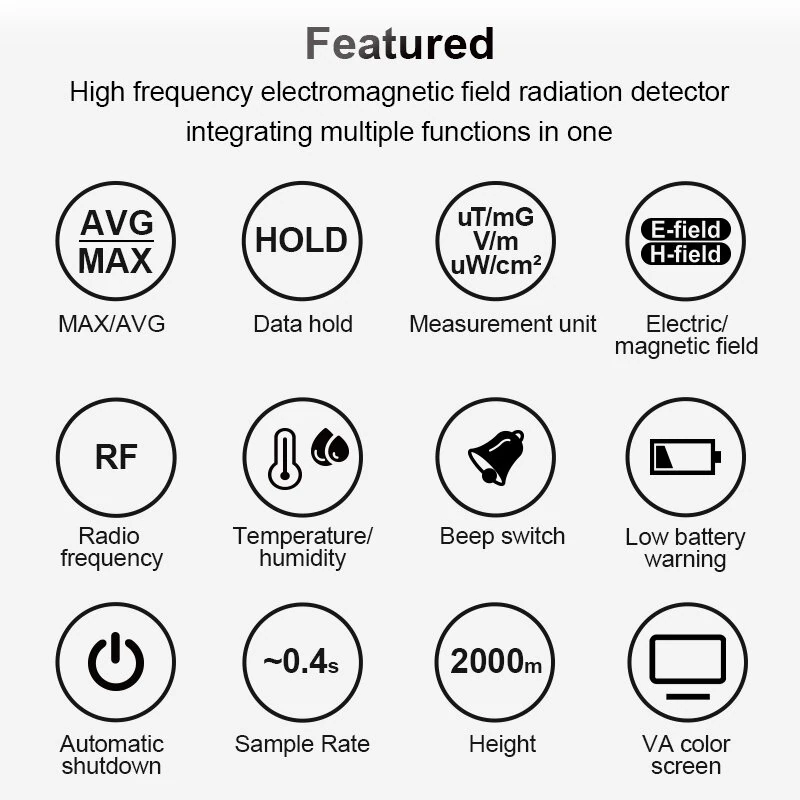 MESTEK EMF Detector - RF & E-Field Meter with Temperature Humidity Monitor - Image 3