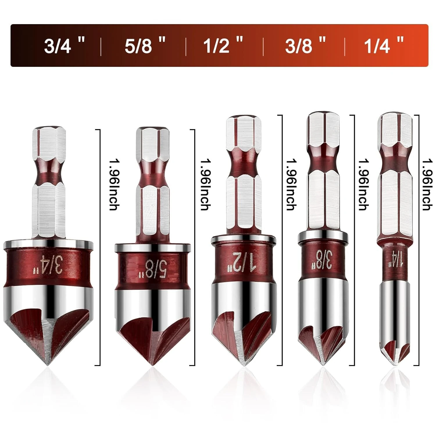 5PCS Countersink Drill Bit Set - 82 Degree Hex Shank for Wood & Metal - Image 2