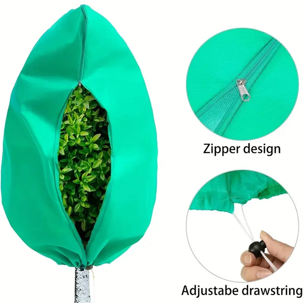 Winter Plant Protection Covers 4-Pack | 80x120cm Green Jackets with Zipper & Drawstring for Shrubs & Trees - Image 2