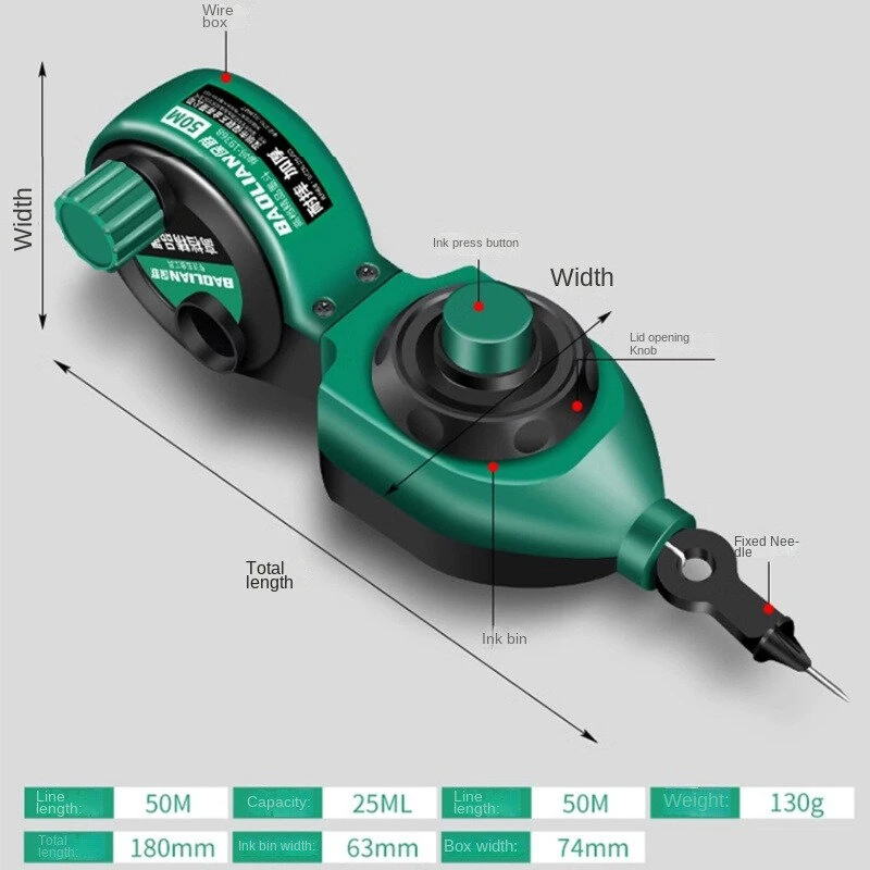 Carpentry Ink Line Marker - 50m Thread High Definition Level - Dual Ink Tank PV Resin Tool - Image 2