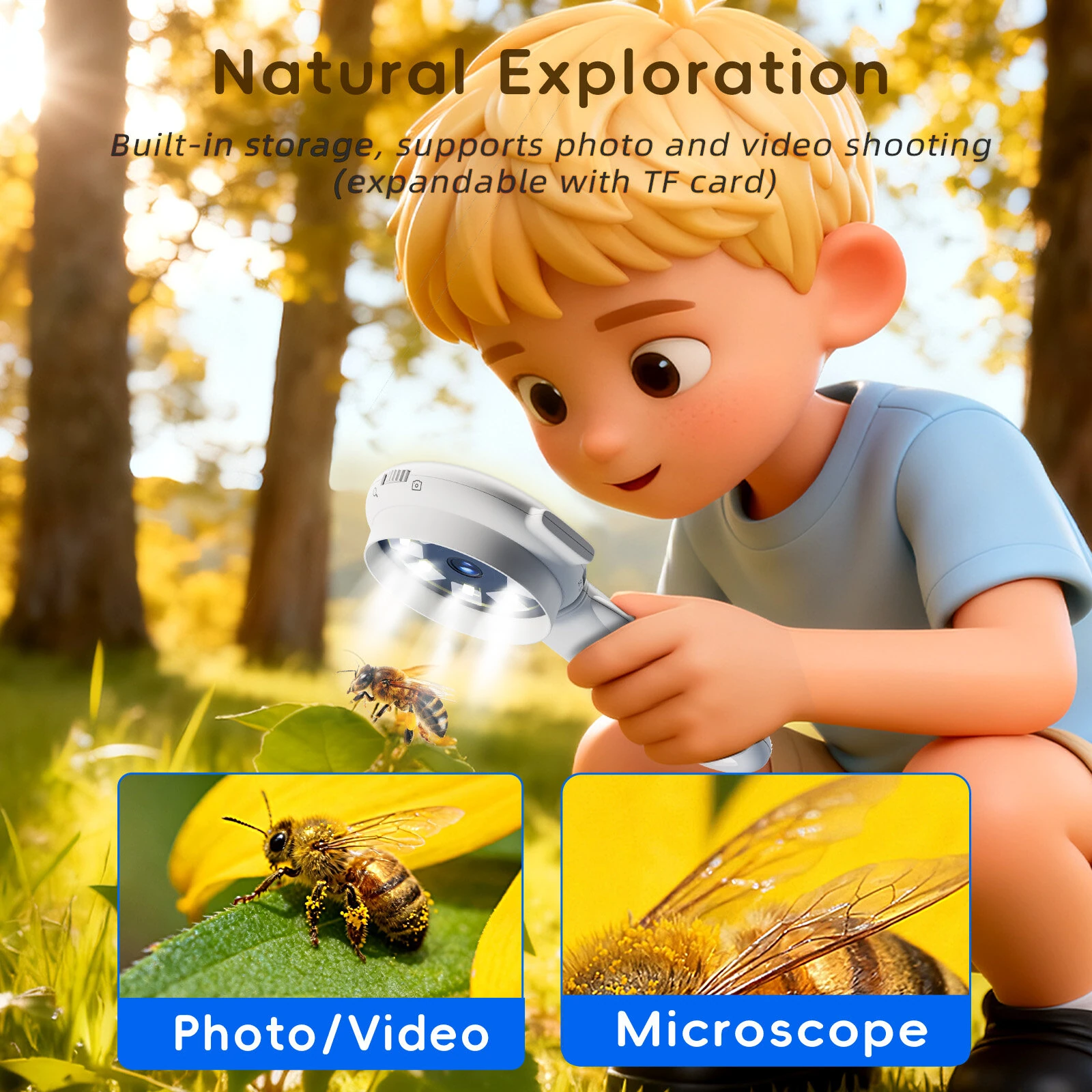 HM020J Kids Camera Microscope 2-in-1 | 2.0-Inch Screen, 8 LED Lights | 4x Zoom, Type-C - Image 5