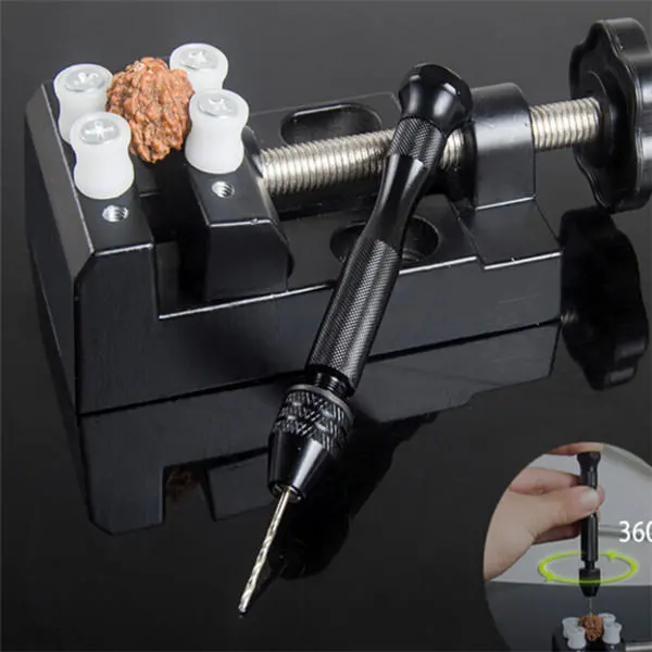 Mini Aluminum Hand Drill with Bench Clamp | 10 Twist Drill Bits for Carving - Image 2