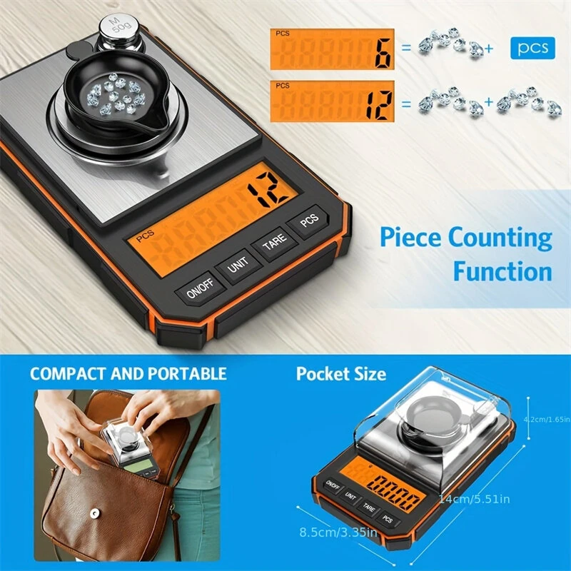 Professional Mini Digital Scale - 0.001g High Precision | 50g Range LCD Display - Image 3