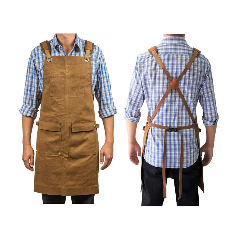 Extra Large Canvas Work Apron - Thick Protective for Woodworkers & Gardeners | Black/Camel - Image 3