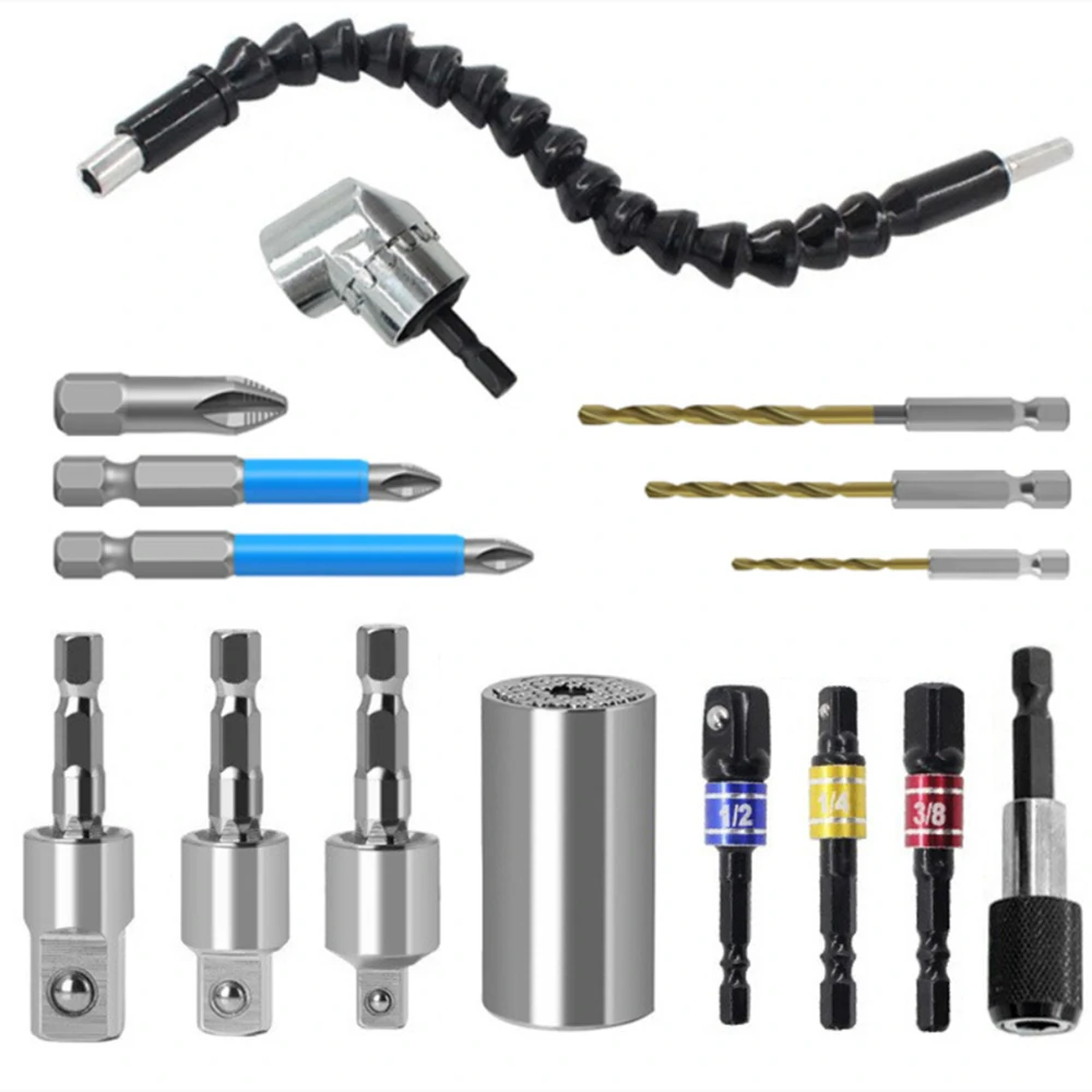 Flexible Drill Extension Set - 16 to 32pc Hex Shank Nut Driver & Socket Adapter Bits - Image 3