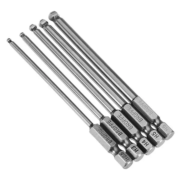 Broppe 5pcs Magnetic Ball Screwdriver Bits - 2.5 to 6mm Sizes | 100mm 1/4 Inch Hex - Image 3