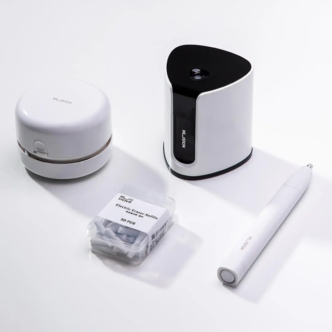 NUSIGN Smart Fashion Electric Stationery Set - White Pencil Sharpener & Desktop Vacuum Cleaner - Image 5