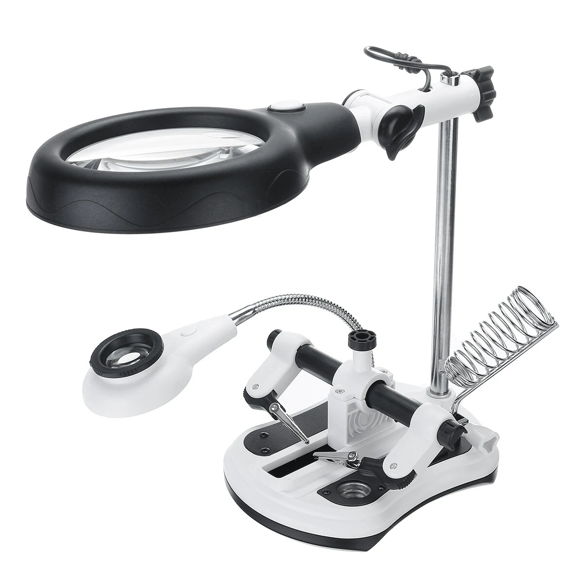 LED Soldering Iron Stand with Helping Hand Clamp & Magnifying Glass - Image 2