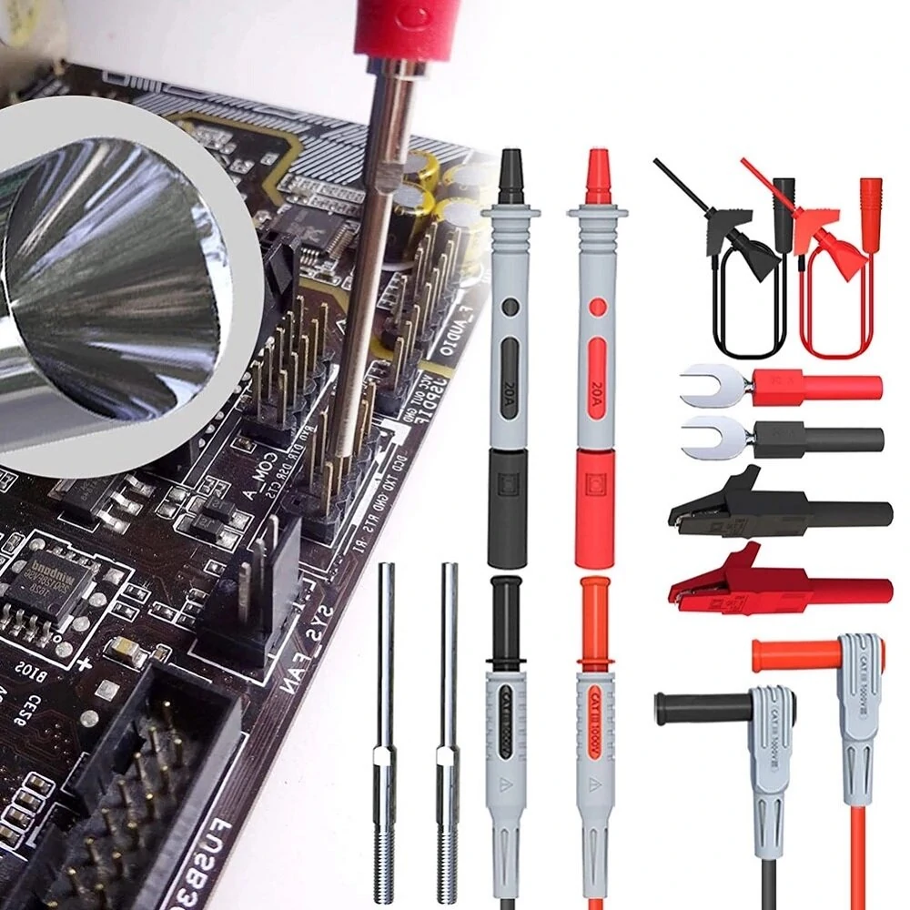 P1308D Silicone Multimeter Test Leads Kit - Gold-Plated Sharp Probes & Alligator Clips - Image 2