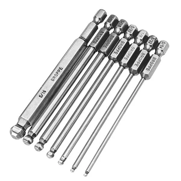 Broppe 7pc SAE 5/64-5/16 100mm Magnetic Ball Bit 1/4 Hex Shank - Image 2