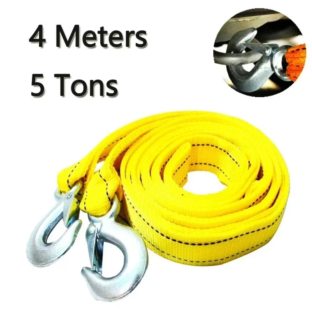 Heavy Duty 4M Car Tow Rope - 5 Ton Recovery Cable with Hooks - Fluorescent Yellow - Image 2