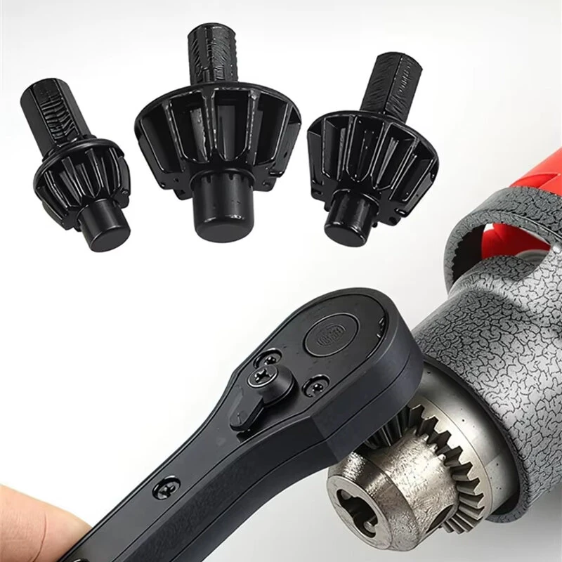 Universal Ratchet Drill Chuck Key - 3 Socket Sizes 1.5-16mm - 45 Steel Rubber Handle - Image 2