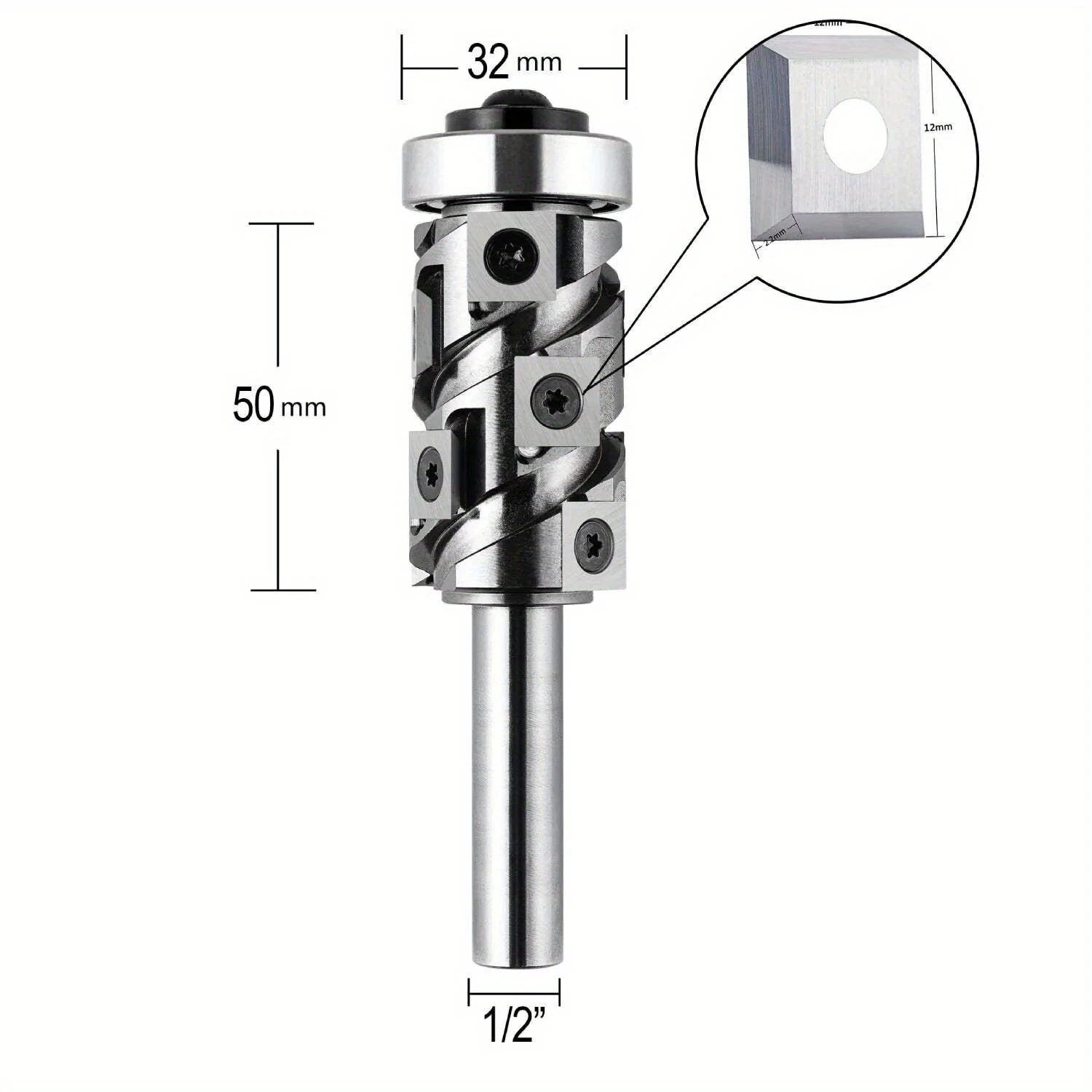 Carbide Insert Flush Trim Router Bit | 1/2 Shank 32mm Dia 50mm Cut - Image 2