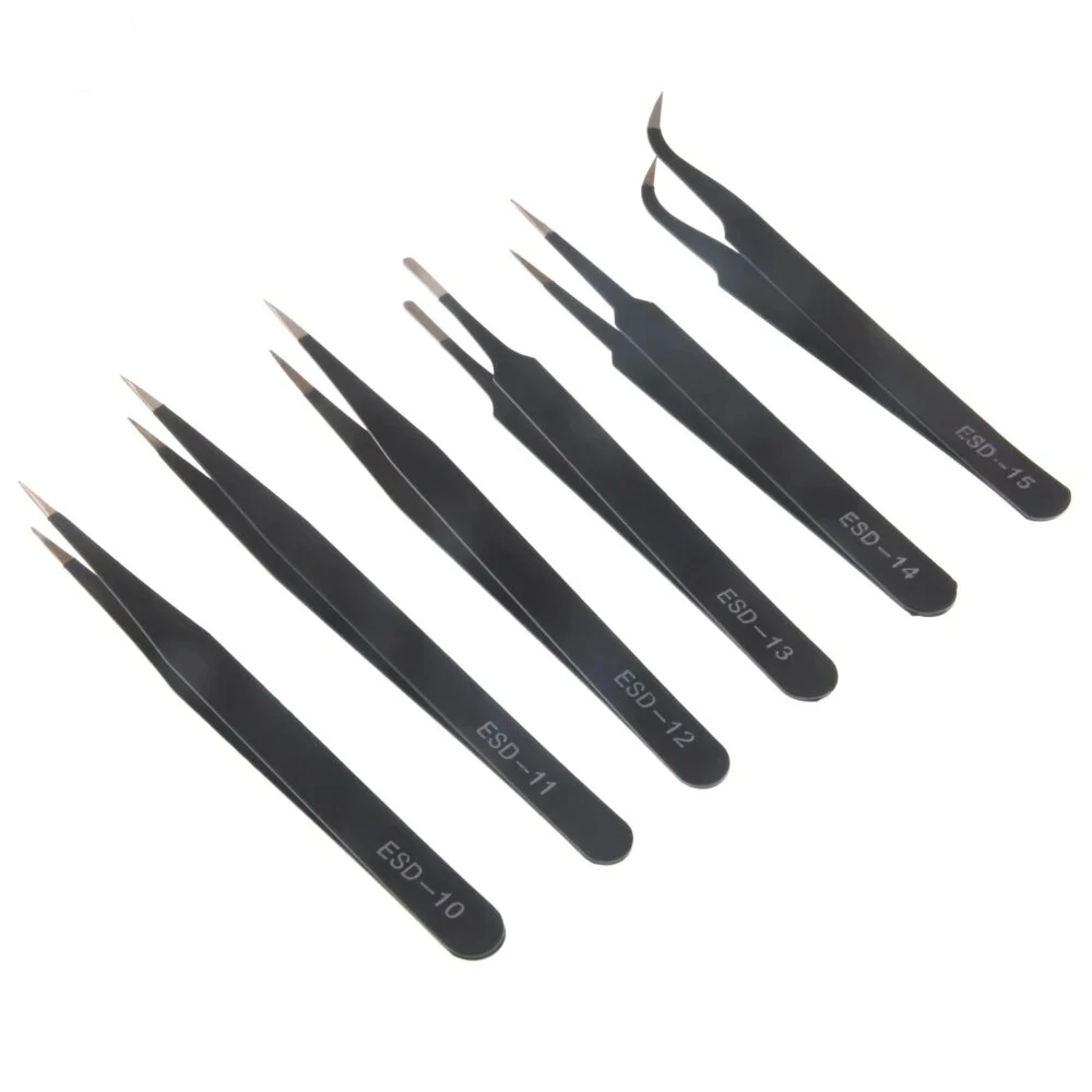 6PCS ESD10-15MM Stainless Steel Tweezers | Curved & Straight Repair Tools - Image 2