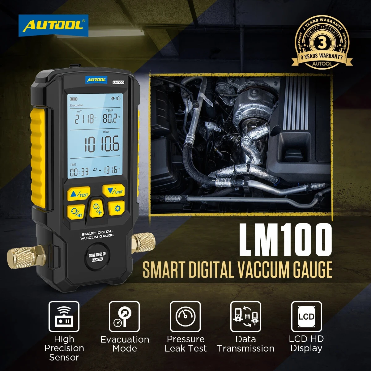 AUTOOL LM100 Digital Manifold Gauge | High Precision AC Leak Tester | Vacuum Pressure Test Tool - Image 2