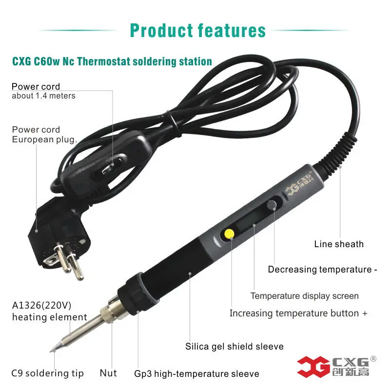 CXG C60W Solder Iron - LCD Digital Display, 300-450°C, NCT, Electric Soldering Iron - Image 4