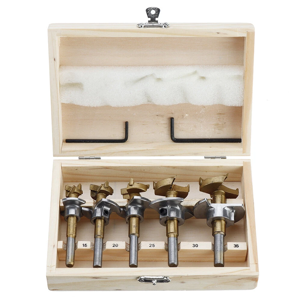 Drillpro 5PCS Forstner Bit Set - 15-35mm Titanium Coating - Wood Hinge Hole Opener - Image 4