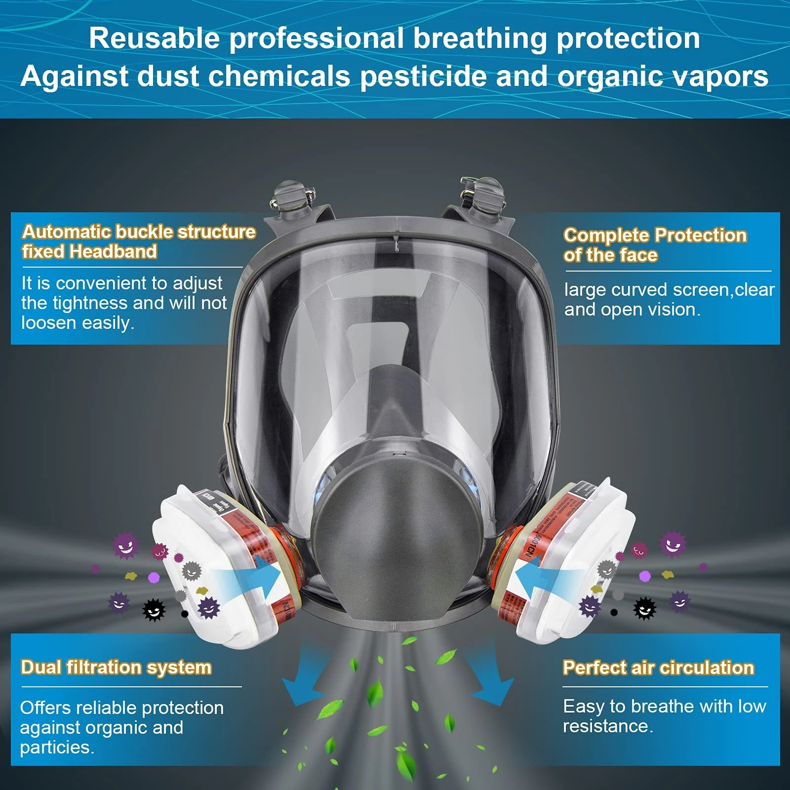 3M Reusable Full Face Respirator Mask - Double Filtration Anti-Fog for Woodworking Painting Welding - Image 3
