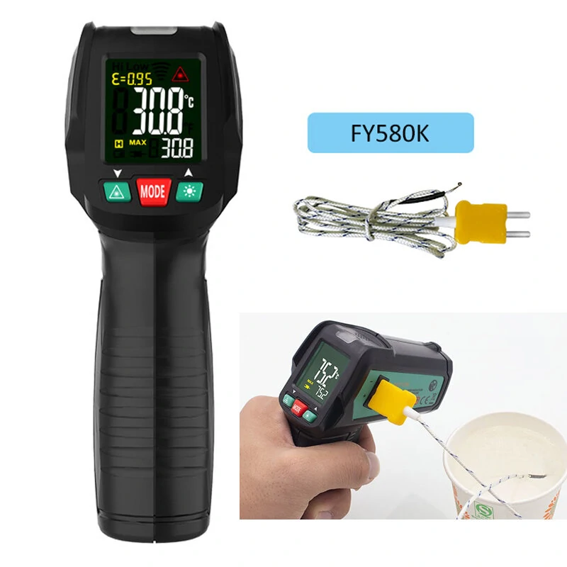 FUYI Non-Contact Infrared Thermometer | -50 to 580°C Laser Gun with K-Type Probe - Image 2