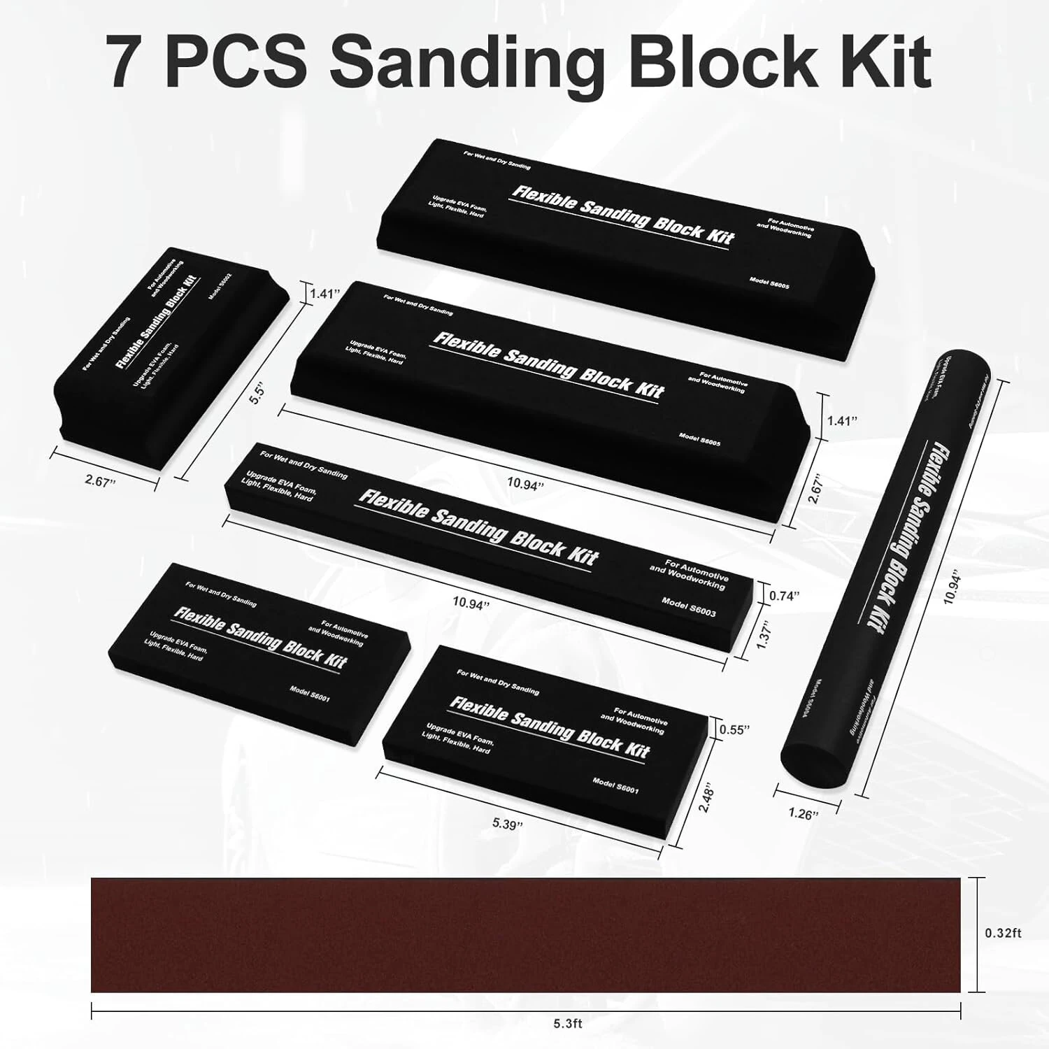 7pcs EVA Foam Sanding Block Kit - Wet Dry Sandpaper for Woodworking & Automotive - Image 2