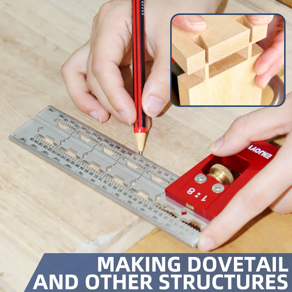 ENJOYWOOD Dovetail Marker Gauge - 45/90 Degree Angle Ruler & Scriber | Stainless Steel Woodworking Tool - Image 3