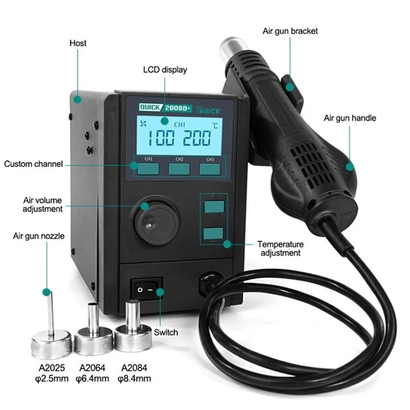 QUICK 2008D+ Lead-free Hot Air Desoldering Station | LCD Display | Repair Tool - Image 5