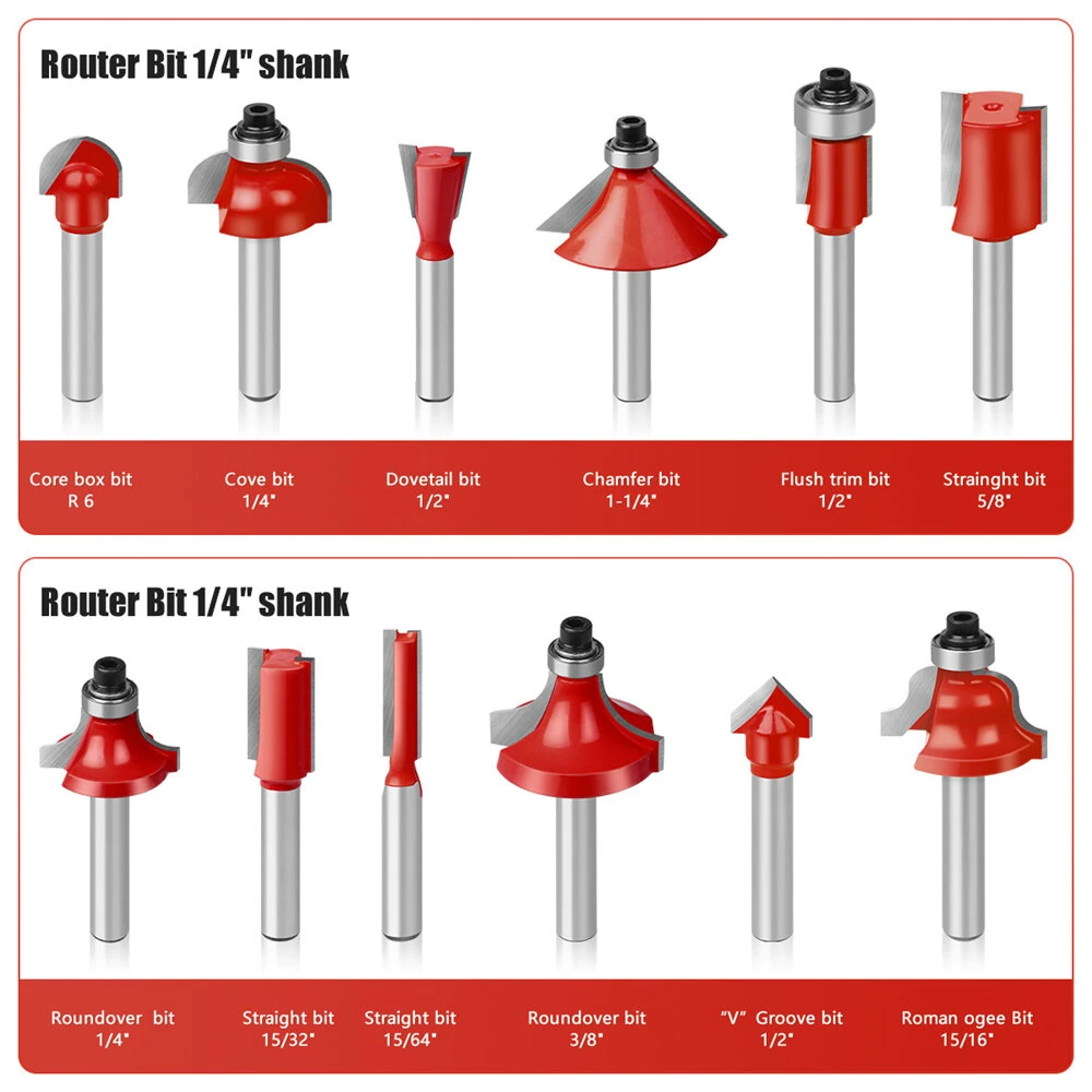 YG8 Tungsten Steel Router Bit Set - 15PCS Woodworking Milling Cutters | Heat-Resistant Coating | Multiple Shank Sizes - Image 3