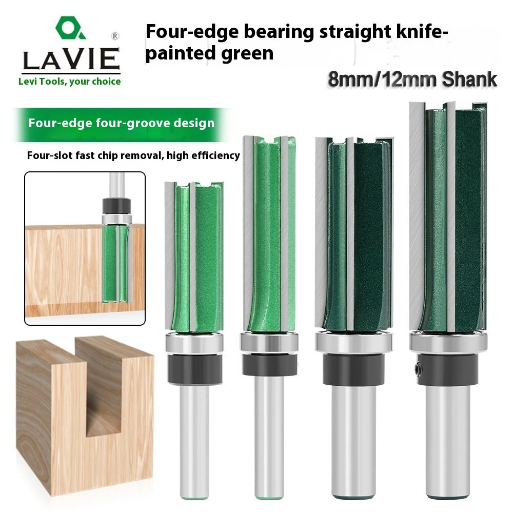 LAVIE 8mm & 12mm Straight Router Bit Set | 4-Flute Tungsten Carbide | CNC Woodworking Tools - Image 2