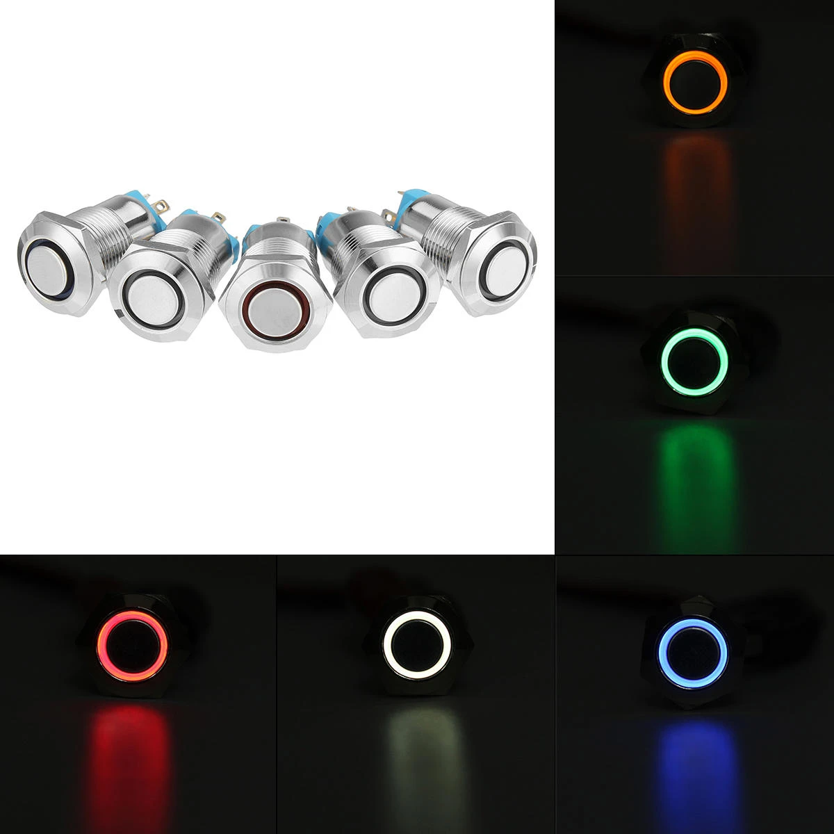 5pcs 12mm Silver Metal Push Button Switch | 4 Pin Latching & Waterproof - Image 2