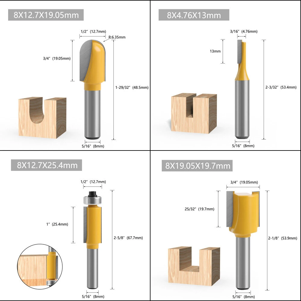 24pcs 8mm Shank Router Bit Set - Professional Woodworking Tools with Wooden Case - Image 5