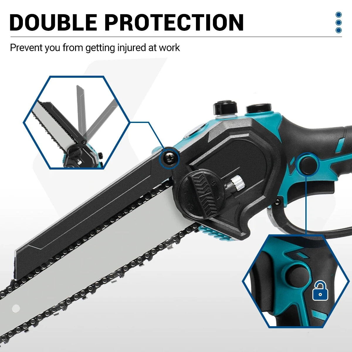Drillpro 8-Inch Cordless Brushless Chainsaw - Fast-Cutting for Garden Pruning | Makita 18V - Image 3