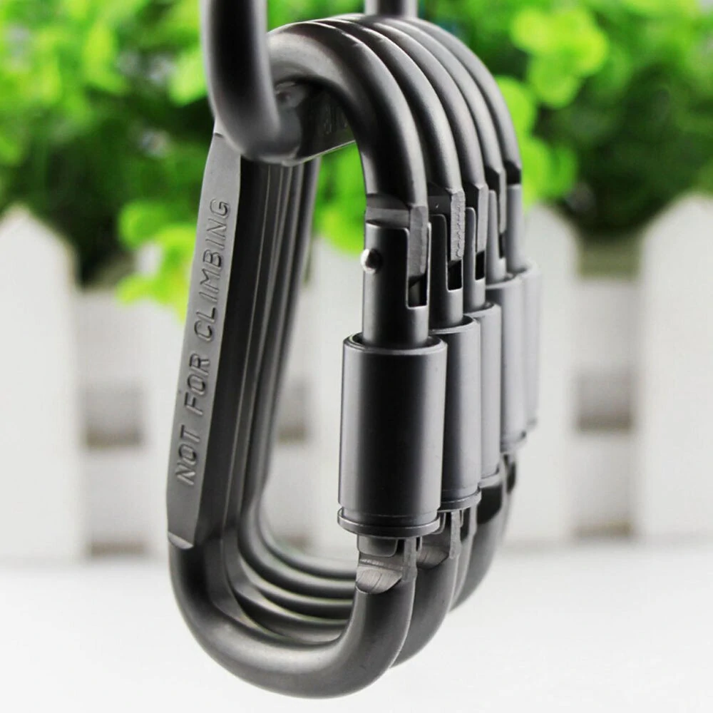 6PCS EDC Gadgets | 8cm Aluminum Alloy D-Carabiner with Lock | Backpack Hanging Buckle - Image 5
