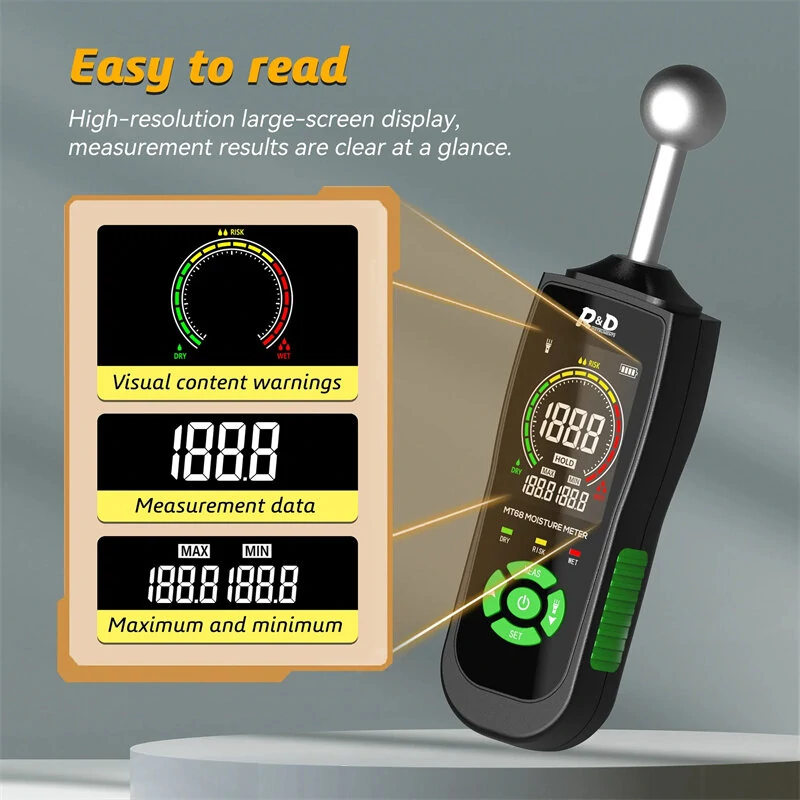 R&D MT68 Digital Wood Moisture Meter | Pinless Non-Contact Damp Detector - Image 3