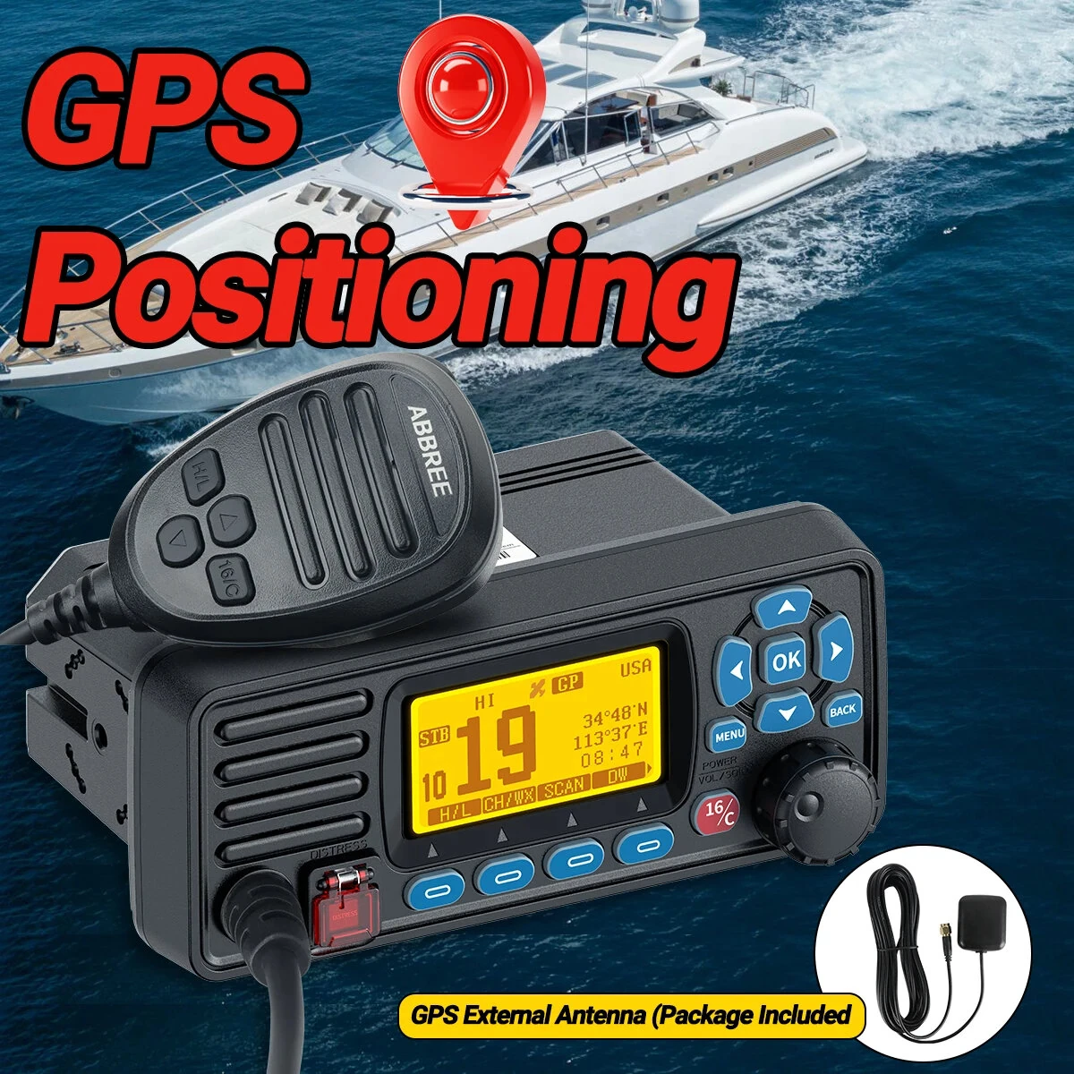 ABBREE AR-509MG VHF Marine Radio | 25W IP67 Waterproof | GPS & NOAA Weather Alerts - Image 5