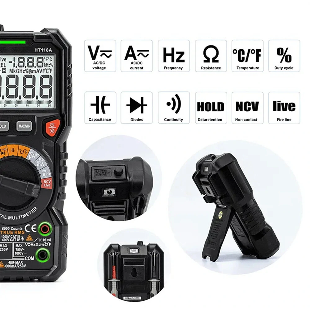 KAIWEETS HT118A Digital Multimeter TRMS 6000 Counts AC/DC - True RMS with Flashlight - Image 3