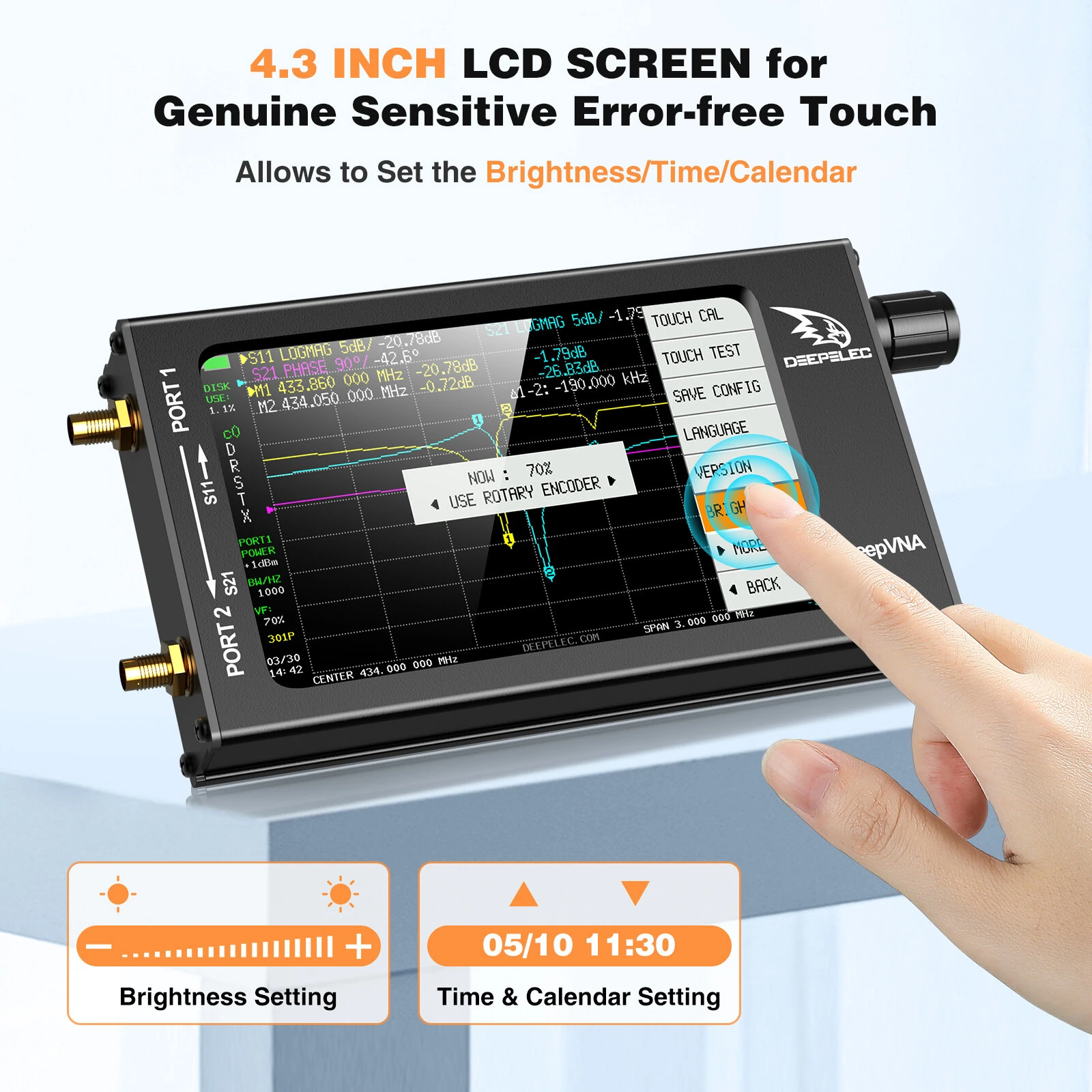 DeepVNA-101 Antenna Analyzer 10kHz-1.5GHz | SWR Meter | 4.3 LCD & 5000mAh Battery - Image 3