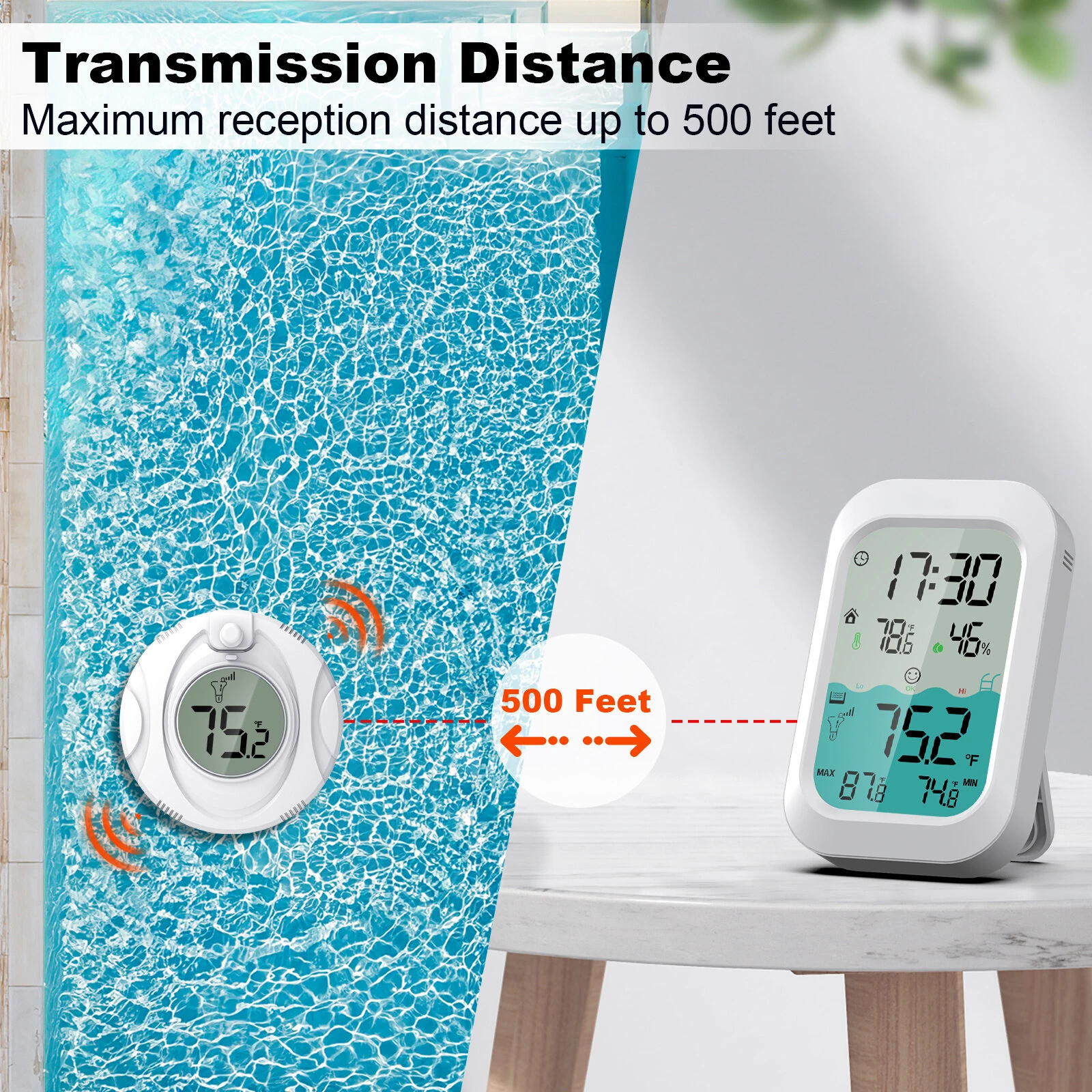 MESTEK CP02 Wireless Pool Thermometer - 500ft Range LED Backlight Waterproof - Image 4