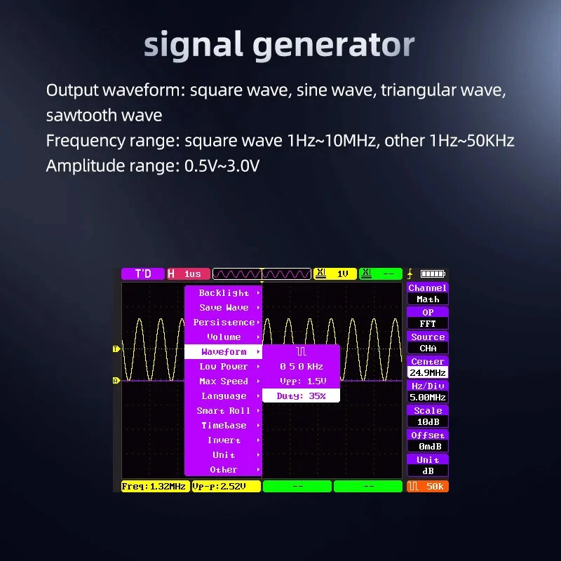 DS100 Digital Oscilloscope - 50MHz Bandwidth, 250MSa/s, 3.5 LCD, Portable - Image 3