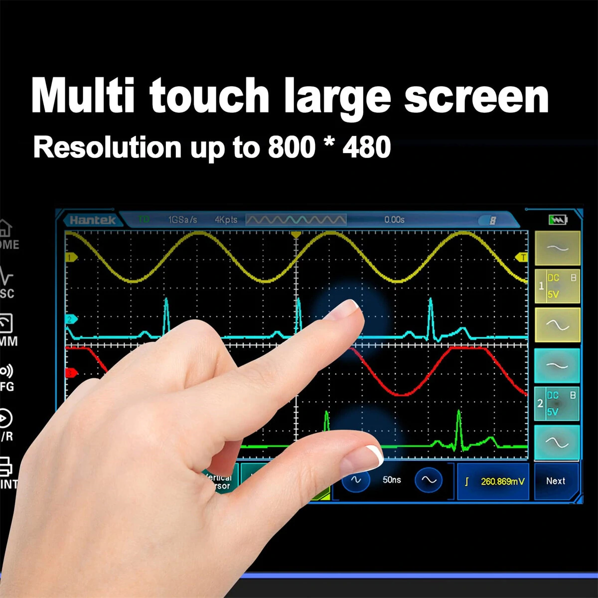 Hantek TO1112 Touch Screen Tablet Oscilloscope - 2 Channel 110MHz with Signal Generator & Multimeter - Image 4