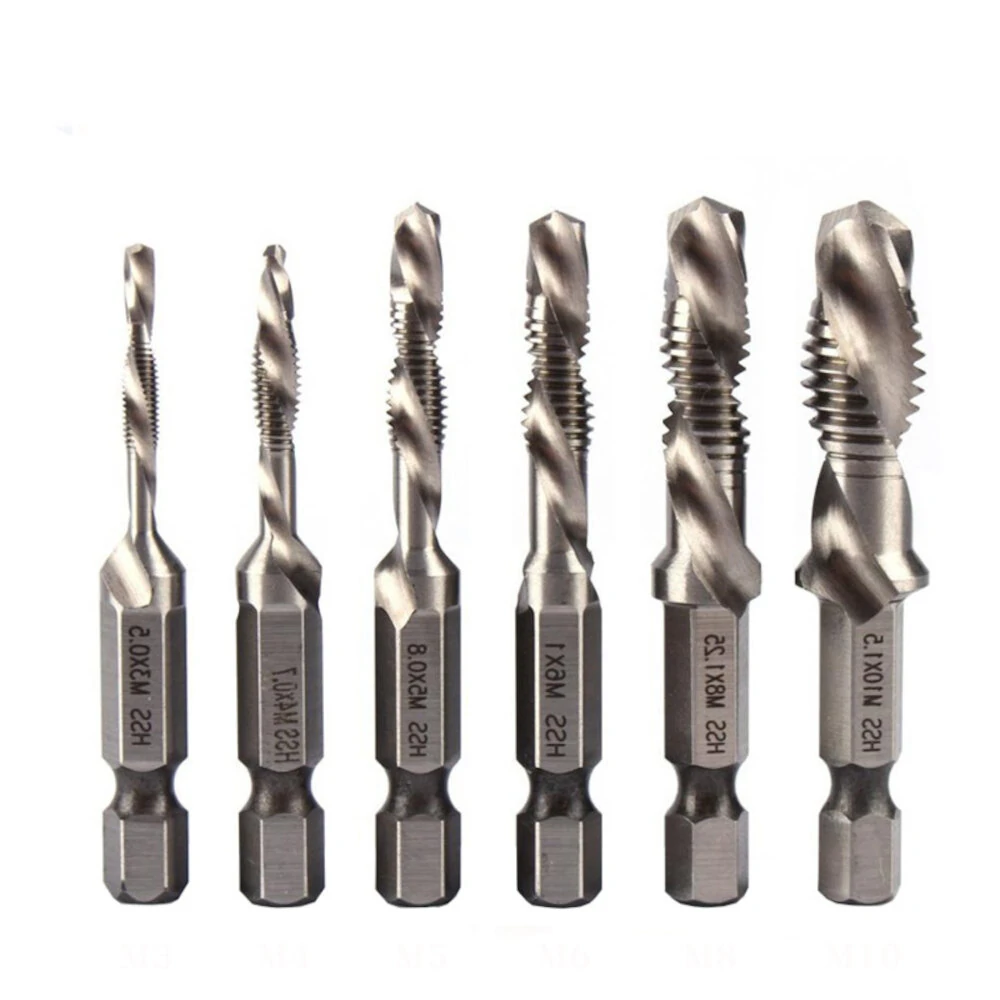 6Pcs 1/4 Inch HSS Drill Tap Bit Set | M3-M10 Hex Shank | Deburr Countersink - Image 3