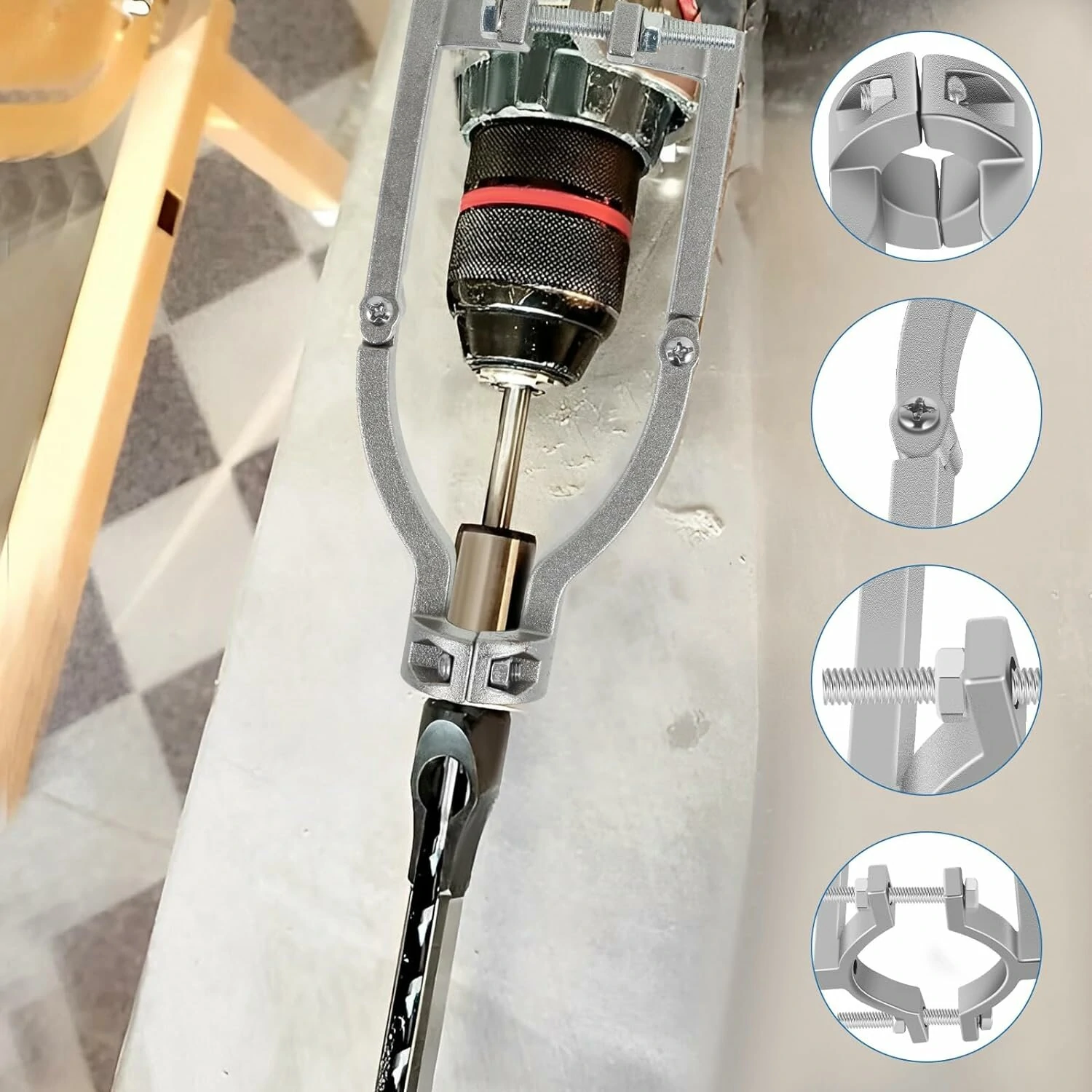 Square Hole Drill Bit Adapter Kit with 4 Carbide Bits | Precise Woodworking Mortising Chisel for Bench Drill - Image 4